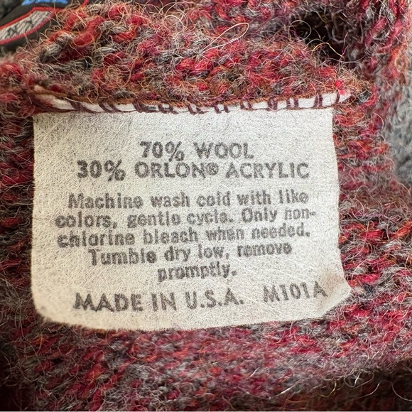 JANTZEN Vintage 90s Wool Blend Fair Isle Nordic Ski Stripe Crewneck Sweater USA - Picture 9 of 12